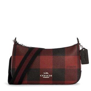 Coach Red Buffalo Plaid Jes Baguette C6818 New